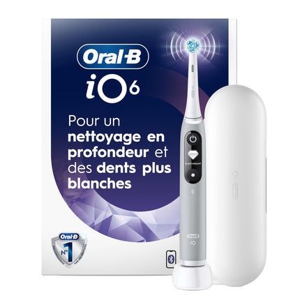 Oral-B iO6 Electric Toothbrush, for a Deep Clean and Whiter Teeth, Opal Grey, iO Series 6 with 1 Toothbrush, 1 Brush Head, and 1 Travel Case