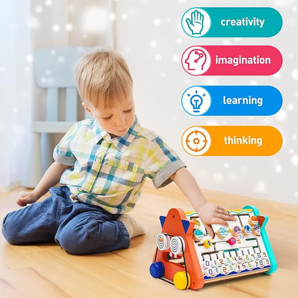 Activity Cube Wooden Toys 4-in-1,Educational Baby Toys with Alphabet Puzzle Drawing Board, Montessori Toys T124