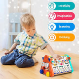 Activity Cube Wooden Toys 4-in-1,Educational Baby Toys with Alphabet Puzzle Drawing Board, Montessori Toys T124