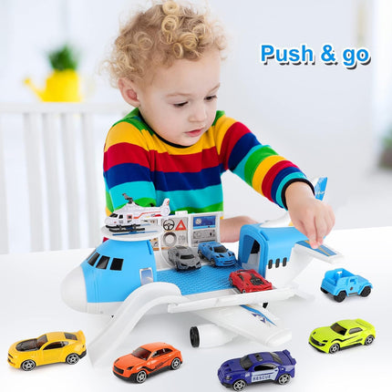 Aomola Toy Cars for 3 Year Old Boy, Car Toys Set, Transport Airplane Toys with 8 Sports Cars and 1 Helicopter, Cargo Plane Toy Gifts for Kids Boys Girls Age 3 4 5 6