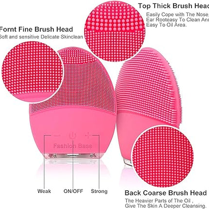 Facial Cleansing Brush and Face Brush Massager Silicone Ultrasonic Vibrating Facial Brush, Waterproof, Rechargeable and Sonic Electric Face Cleansing Exfoliator for Anti-Aging (Rose)