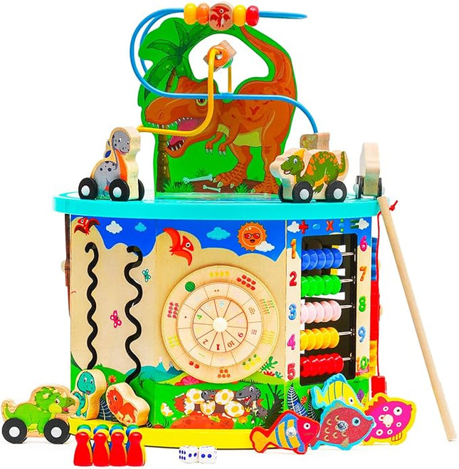 Wooden Toys Activity Cube for Kids,Montessori Toys with Bead Maze,Wooden Educational Activity Center  T119