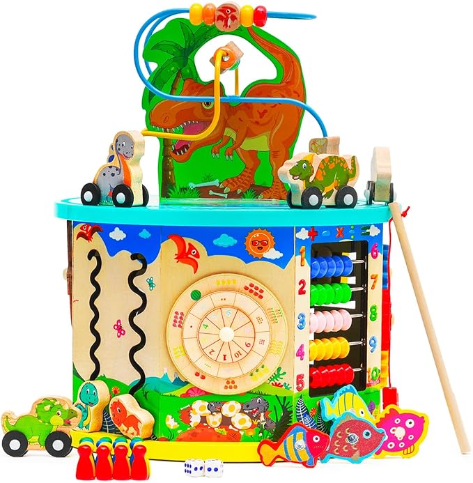 Wooden Toys Activity Cube for Kids,Montessori Toys with Bead Maze,Wooden Educational Activity Center  T119