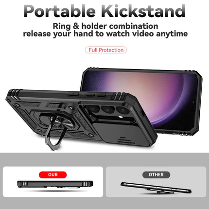 SAMSUNG S23 FE Military Grade All-in-One ring Stand Card Case, BLACK