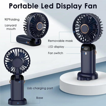 Handheld Fan, Handheld Mini Fan Wireless USB Rechargeable Portable Digital Display,for Travel, Office(Pink)