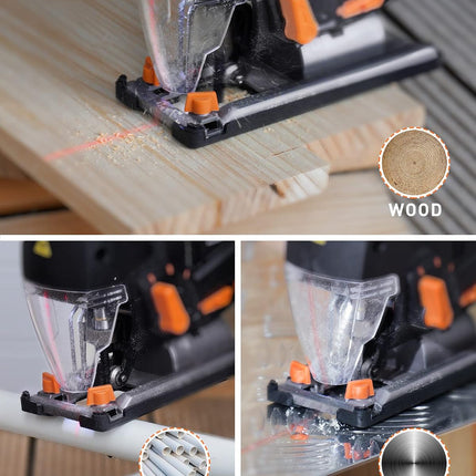 TACKLIFE 6.7-Amp 6 Variable Speed (800-3000 SPM) 800W Jig saw with Laser & LED, 4 Orbital Sets, 6 Blades, 45° Bevel Cutting, Scale Ruler, Dust Blowing for Wood, Metal and Plastic Cutting, PJS02A