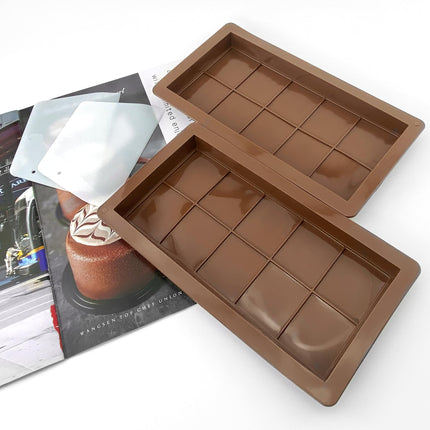 Qancekoo 2 PCS Dubai Chocolate Bar Molds with Spatulas, Flexible Silicone Chocolate Mold Candy Bar Mold for DIY Baking (Brown)