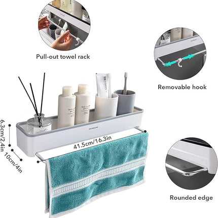 KRAMOW 2-Pack Adhesive No Drilling Wall Mounted Shelf with Hook Organizer, White