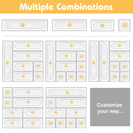 QUIENKITCH 16PCS Drawer Organizer Tray Set 4 Different Size Clear Plastic For Multi-Use