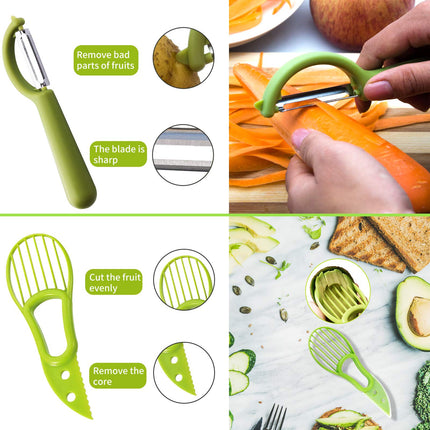 DAOENY 5Pcs Melon Baller Scoop Set, 4 in 1 Stainless Steel Fruit Scooper Seed Remover Cutter, Double Sided Melon Baller Spoon, Avocado Cutter, Watermelon Carving Knife for Dig Pulp Separator Fruit Slicer