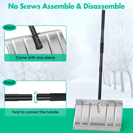 DEROFIT Snow Shovel for Driveway, Heavy Duty Aluminum Snow Shovel Pusher with 54" Long Handle,Ergonomic Metal Shovels Scoop for Decking Trunk Outdoor Car Emergency Snow Ice Removal