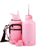 64 Oz Insulated Water Bottle with Strap Stainless Steel Sports Water Bottle with 3 Lids (Straw, Chug and Flip Lid)