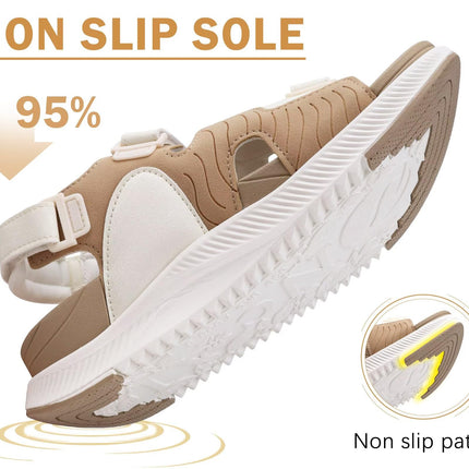 ONCAI Women's Walking/Hiking Sandals with Arch Support & Adjustable Straps, Beige/White