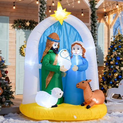 TRMESIA 6 Feet Indoor Outdoor Nativity Scene Inflatable Christmas Decor, LED Lights Holiday Garden Yard Lawn Decoration, Xmas Blow up Decoration,Featuring Mary Joseph Baby Jesus with Cute Sheep and Deer