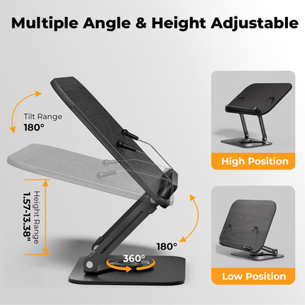 SupeDesk Adjustable Multifunctional Display Stand with 360° Rotating Bases, Foldable Designs, and Elastic Clips, for Recipe, Cookbooks, Tablets, Laptops, Books