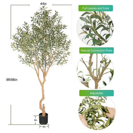 Nafresh 8ft Realistic Potted Silk Artificial Olive Tree, Fake Olive Trees Indoor with Green Leaves and Big Fruits for Home Office Living Room Stairs Patio Decor