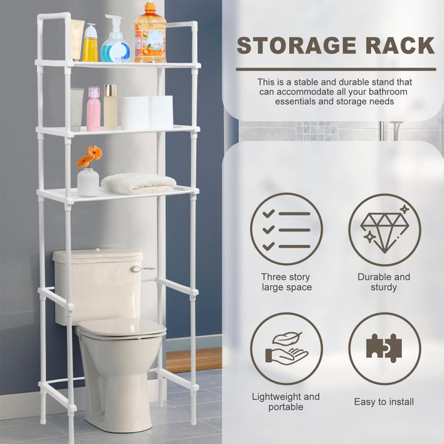 HSHGZSR Over The Toilet Storage Shelf Space Saving 3 Tier Freestanding Toilet Storage Rack Storage Cabinet Toilet Shelf Organizer Multifunctional Above Toilet Stand for Home Bathroom Towel (White)