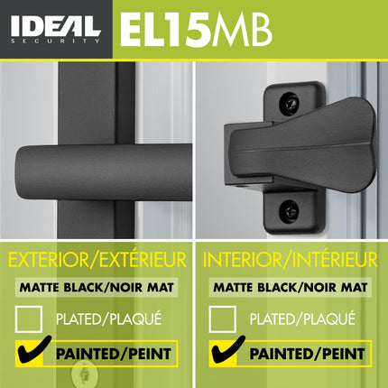 Ideal Security EL Keyed Lever Mount Latch with Deadbolt, Surface Mount Storm Door Handle Replacement, 2 Posts with Tie Down Screw, Matte Black BKEL15MB