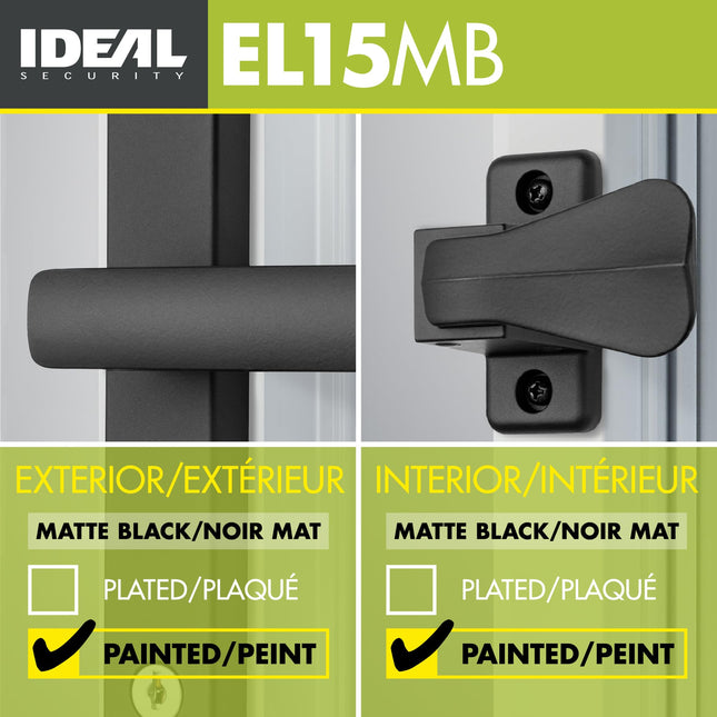Ideal Security EL Keyed Lever Mount Latch with Deadbolt, Surface Mount Storm Door Handle Replacement, 2 Posts with Tie Down Screw, Matte Black BKEL15MB