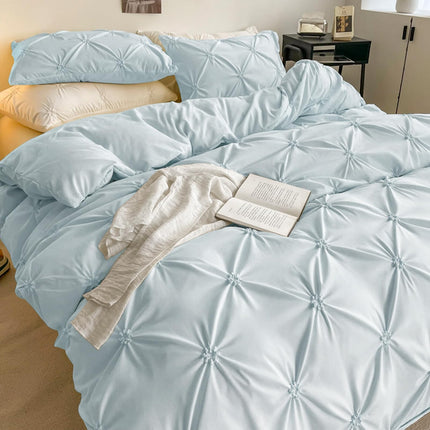 Rvciby Blue Pinch Pleat Flower Duvet Cover Full Size,Soft and Breathable Microfiber Bedding Set,3 Pieces,1 Duvet Cover with Zipper Closure & Corner Ties and 2 Pillow Shams,79 X 90 Inches(Blue)