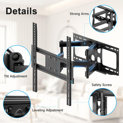 XINLEI Full Motion TV Wall Mount for 26-70 Inch LED LCD 4K Flat Curved TVs, Swivel Tilt Articulating 6-Arm Bracket, Up to 100lbs, Max VESA 400x400mm, Fits 12-16" Wood Studs, MA570