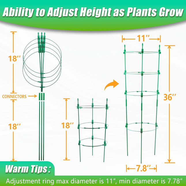 Sinimaka Upgrade Tomato Cage, 36 Inches 6 Pack Adjustable Tomato Plant Support Cages