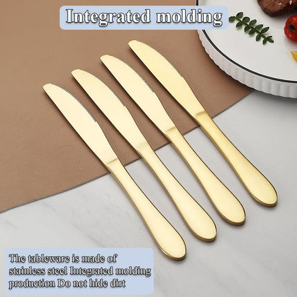 Berglander Set of 12 Pieces Titanium Gold Plating Stainless Steel Butter Knives, Dishwasher Safe