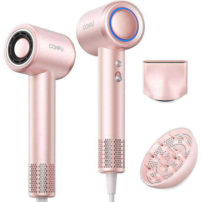 CONFU High Speed Professional Ionic Blow Dryer with Diffuser for Fast Drying, Hair for Curly Hair, PINK