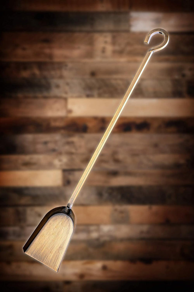 FLAMELY Compact 25" Brass Plated Fireplace Ash & Coal Shovel, Fireplace Tool Accessory, Chimney Shovel Indoor & Outdoor, Rust Resistant Finish with a Golden Touch