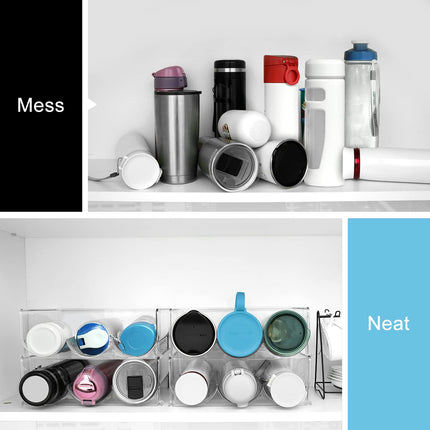 Puricon 2-Pack Clear Stackable Water Bottle/Tumbler Shaker Cup Holder Blender Flask Rack Oganizer for Kitchen Cabinets