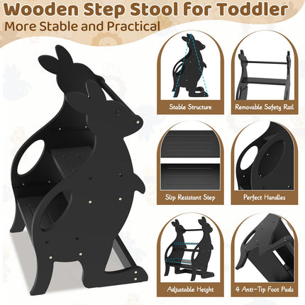 Wooden 2 Step Stool for Toddlers, Adjustable Height Toddler Learning Standing Ladder Tower with Handrails, Kitchen Toddler Stool Helper for Bathroom Sink Toilet Potty Training