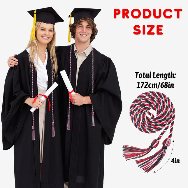 GHGMAO Graduation Honor Cords, Graduation Cord 2025, 68” Rayon Braided Tassels Cords for Grads Party Decors, Multi-Color Honor Ropes for Graduation Students, Bachelor Gown (Black,Red and White)