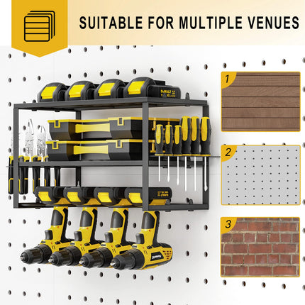 SPACECARE Heavy Duty 3 Layers Wall Mounted Storage Rack With 4 Holders for Cordless Drills Power Tool Organizer