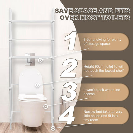 HSHGZSR Over The Toilet Storage Shelf Space Saving 3 Tier Freestanding Toilet Storage Rack Storage Cabinet Toilet Shelf Organizer Multifunctional Above Toilet Stand for Home Bathroom Towel (White)