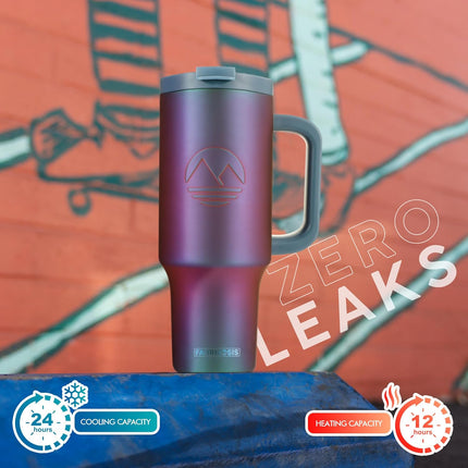 40 Oz Tumbler with Handle and Straw Insulated Cup that Fits in Cup Holder for Hot & Cold Drinks Leak Proof Tumbler with Straw Stainless Steel Travel Mug for Men & Women - Violet