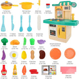 Aomola Play Kitchen Set Role Play Kitchen Pretend Kitchen Toys,Cooking Set for Kids with Play Food,Toy Kitchen Accessories,Realistic Sounds Lights and Running Water T12