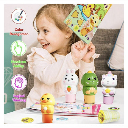Jashgop Kids Sticker Stamp Activity Kit | Magical Sticker Stamper Book with 100+ Reusable Stickers | Creative Arts & Crafts Travel Toy for Toddlers, Girls & Boys.(Pack of 1, Multi Design)