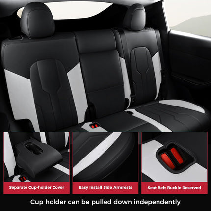 FREESOO Customzied Seat Covers for Tesla Model Y 7 Seats, Full Wrap Leather Seat Covers Interior Accessories Black White #C3
