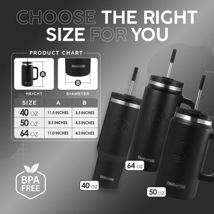 FAHRMOSIS 40oz insulated Hot n Cold Stainless Steel Tumbler with Handle and Straw, BLACK