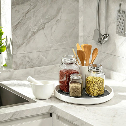 P PRETIRENO 1PC Lazy Susan Turntable Organizer  10.5" Rotating Spice Rack Trays,, WHITE