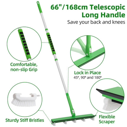 Zavrski Grout Cleaner Brush with 66'' Long Handle Stiff Bristle Grout Scrub Brush Crevice Cleaning Brush for Shower, Bathroom, Kitchen, Tile Floor, Wall and Ceiling (6 Brush Heads)