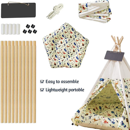 Pet Teepee Tent with Thick Cushion for Dogs Cats Portable Dog(Puppies) House Pet Tent Indoor Outdoor