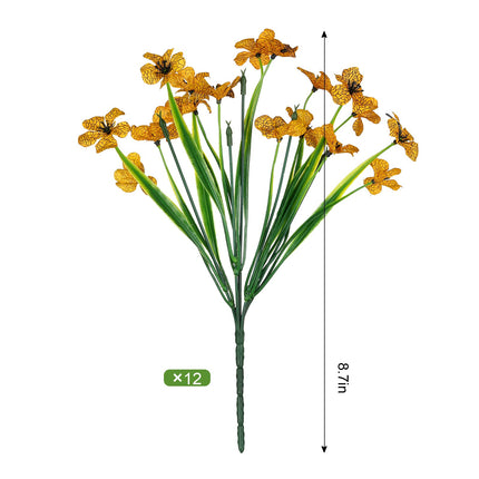 ATTGREAT 12 Bundles Artificial Spring Flowers Outdoors UV Resistant Plastic Faux Flowers Yellow Artificial Plants for Decor Outdoor Garden Farmhouse Patio Porch Hanging Fall Decorations
