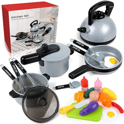 22 PCS Pretend Cooking Set, Kids Kitchen Toy with Play Food for Toddlers, Cookware Playset with Pots and Pans and Utensils, Kitchen Playset Accessories T58