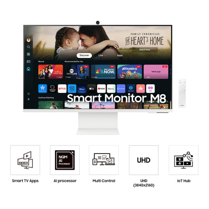 Samsung 32 Inch M8 White UHD Smart Monitor w/ 4k AI upscaling,(LS32DM801UNXZA) -KM4