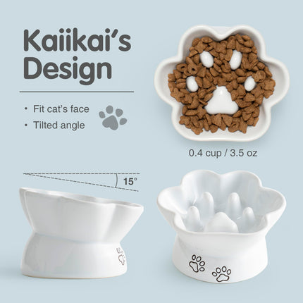 Kaiikai’s 5" Slow Feeder Dog Bowls and Cat Food Bowl Ceramic Dog Water Bowl Elevated