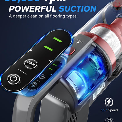 LJUREN K21B Vacuum Cleaner, 80,000PRM Stick Vacuum with 2 Powerful Suction Modes, Max 40 Mins Runtime, 2600mAh Rechargeable Vacuum Cleaner for Home