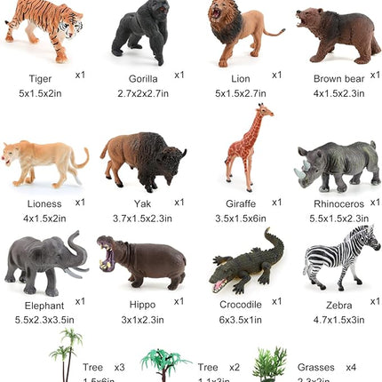Aomola 24PCS Plastic Animal Toy Figure with Activity Play mat and Trees,Realistic Animal Figurines playset,Educational Jungle Toy Birthday Gift T18