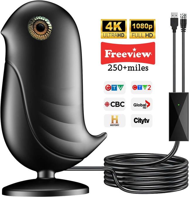 TV Antenna - TV Antenna Indoor with 380+ Miles Long Range & 360°Reception - Digital Antenna for Smart TV Support 4K 1080P Support All'S TV with 16.4Ft Coax Cable