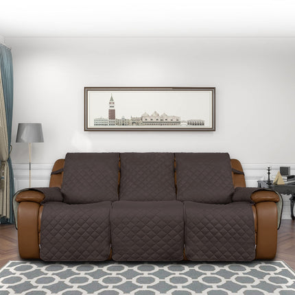 Easy-Going Recliner Sofa Cover, Reversible Couch Cover for 3 Seat Recliner, Split Sofa Cover for Each Seat, Furniture Protector with Elastic Straps for Pets, Kids, Dogs (3 Seater, Chocolate/Beige)